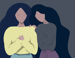 One woman comforts another. Illustration. 
