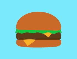 A simple illustration of a cheeseburger on a blue background. 